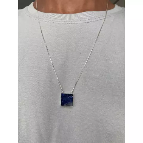 Colar Quadrado Sodalita Pedra Natural Prata 925