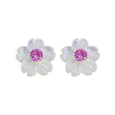 Brinco Madrepérola Flor Rosa