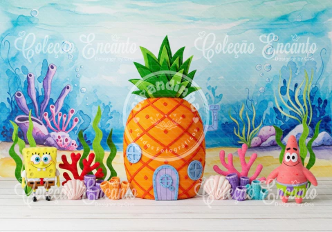 Fundo fotográfico Tema Bob Esponja Colecao encanto Ref. CIR140