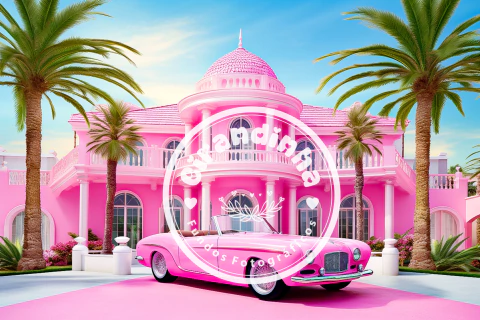 Fundo Fotográfico Casa Da Barbie Com Carro-2023704