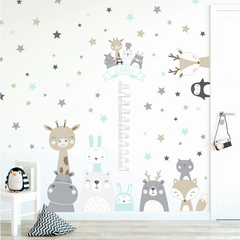 Animalitos Nórdicos con Estrellas ~ GRANDE + Medidor de Altura + NOMBRE personalizado - Deconilos Vinilos