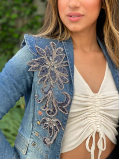 Flor Kate MARINHO - termocolante com pedrarias - Apliques em pedrarias exclusivos - Boutique de Aviamentos