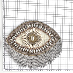 Aplique Olho Grego Elaine - franjas de strass e búzios - 21x25cm - termocolante - Apliques em pedrarias exclusivos - Boutique de Aviamentos