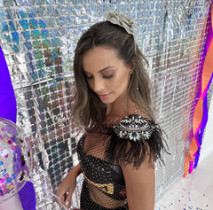PAR de ombreiras Elisa - Plumas black - Apliques em pedrarias exclusivos - Boutique de Aviamentos