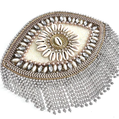 Aplique Olho Grego Elaine - franjas de strass e búzios - 21x25cm - termocolante