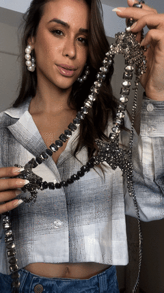 Cinto Star ÔNIX - estrelas e correntes de chatons - Apliques em pedrarias exclusivos - Boutique de Aviamentos