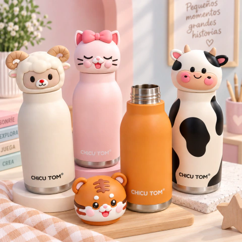 Botella Térmica Animales Chicu Tom Acero Inoxidable