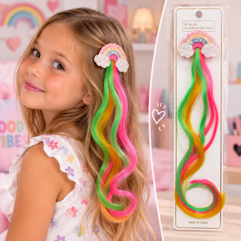 Hebilla Arcoiris con Extensión de Cabello de Colores