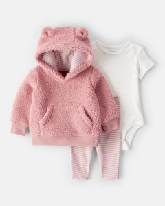 Carter's Set 3 Piezas Body Manga Corta Buzo Sherpa Pantalon Rosa