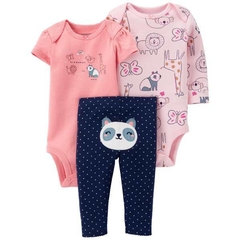 SET 3P BODIES ROSA ML/MC Y PANTALON PANDA CARTERS