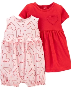 SET DE VESTIDO Y ROMPERS LOVE -9M-