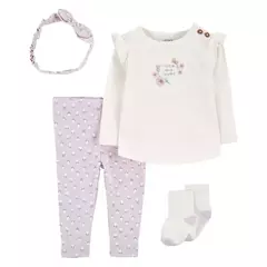 Carter´s Set 4 Piezas Remera Mangas Largas Pantalon Medias Vincha Little And Loved