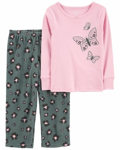 SET 2P PIJAMA REMERA ALGODON Y PANTALON MICROPOLAR MARIPOSA