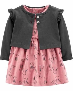 VESTIDO CON CARDIGAN CONEJO -6M-