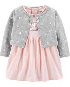 VESTIDO CON SAQUITO UNICORNIO -6M-