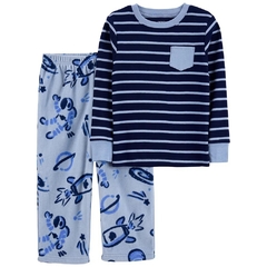 SET 2 PIEZAS PIJAMA REMERA DE ALGODON Y PANTALON MICROPOLAR ESPACIO AZUL