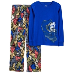 SET 2P PIJAMA REMERA DE ALGODON Y PANTALON MICROPOLAR DINO AZUL