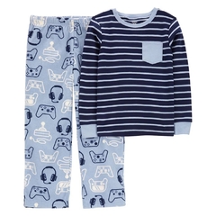 SET 2P PIJAMA REMERA DE ALGON CON PANTALON DE MICROPOLAR VIDEOJUEGOS AZULES