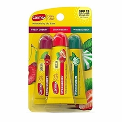 CARMEX - SET x 3 - BÁLSAMO LABIAL EN TUBO - 15 spf - Sabores (Wintergreen, Fresh Cherry, Strawberry)