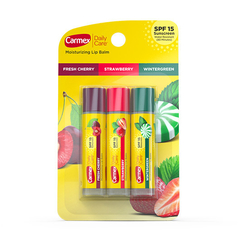 CARMEX - SET x 3 - BÁLSAMO LABIAL EN BARRA - 15 spf - Sabores (Wintergreen, Fresh Cherry, Strawberry)