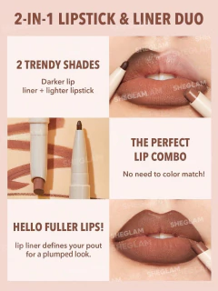 Imagen de SHEGLAM Glam 101 Lipstick & Liner Duo Soft Chai – Labial Mate + Delineador 2 en 1