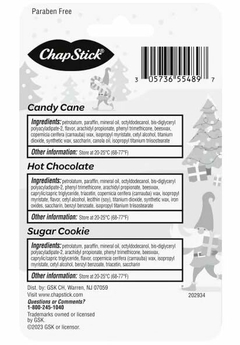 ChapStick - Colección Navidad - Candy Cane, Hot Chocolate, Sugar Cookie - comprar online