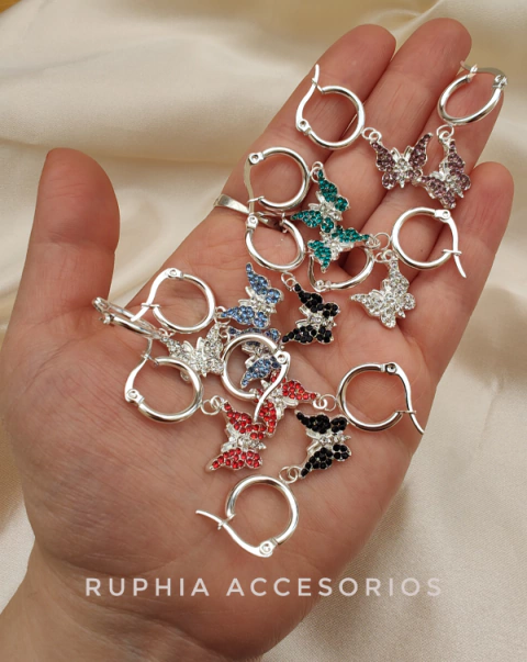 Argollitas Mariposas acero blanco