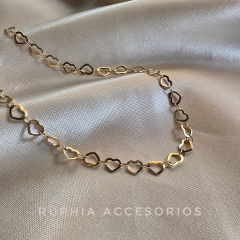 Cadena eslabón corazón acero dorado
