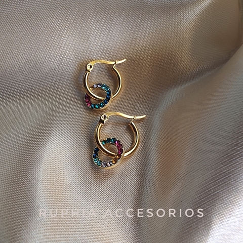 Argollas Ruedita acero dorado