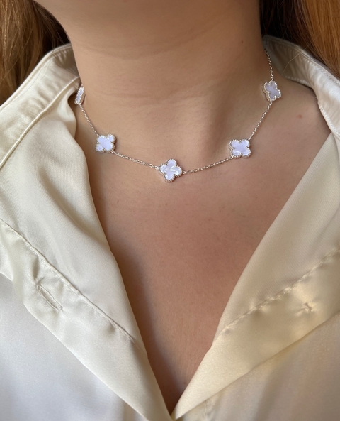 Collar Tréboles blancos acero blanco - comprar online