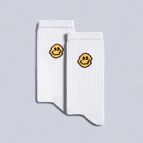 Medias Happy Face Crew Socks - Blanco