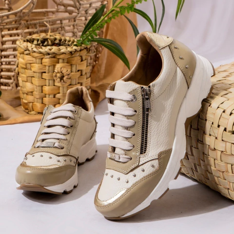 Sneaker Confort 801 Hueso/Platino