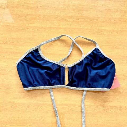 Top con Argolla y Pasante - Azul y lurex plateado - comprar online