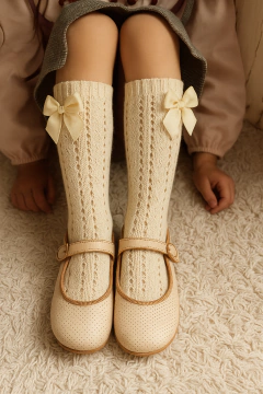 Medias caladas de algodón caña alta DONORA coquette color NATURAL (Talle 12 al 35) - buy online