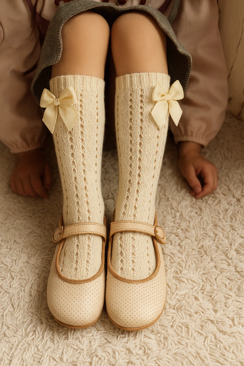 Medias caladas de algodón caña alta DONORA coquette color NATURAL (Talle 12 al 35) - buy online