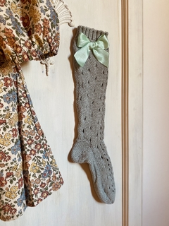 Medias caladas de algodón caña alta DONORA COQUETTE celeste vintage (Talle 12 al 35)