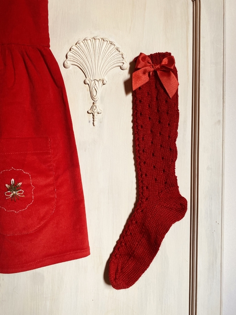 Medias caladas caña alta ROJA coquette DONORA invierno (Talle 15 al 32)