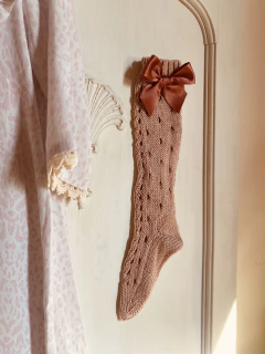 Medias caladas de algodón caña alta coquette DONORA rosa viejo (Talle 12 al 35) - comprar online