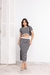 Conjunto modal listras bicolor saia midi cropped
