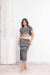 Conjunto modal listras bicolor saia midi cropped
