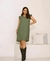 Vestido viscoamida joelho manga babadinho bolsos básico