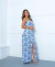 Vestido viscolinho longo alcinha fenda estampa - Yellow Lily Store