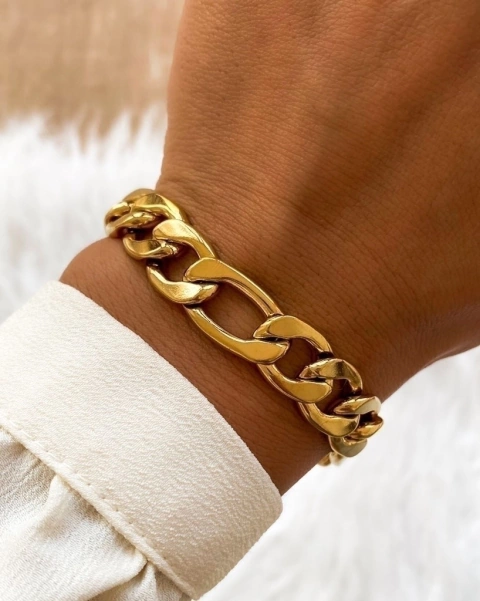 PULSERA FÍGARO 3X1 GRUESA DORADA 1.1CM-22CM