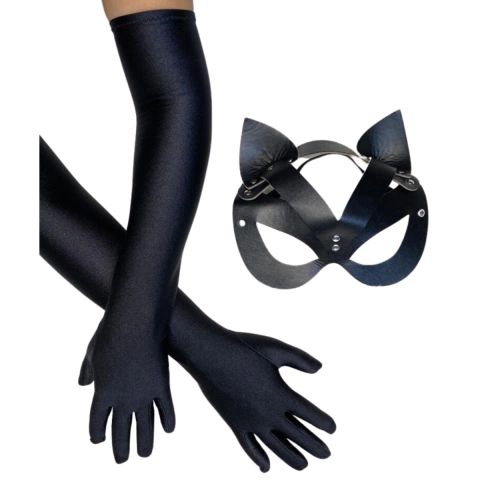 Kit Máscara Mulher Gato Luxo + Luvas Longa Lycra