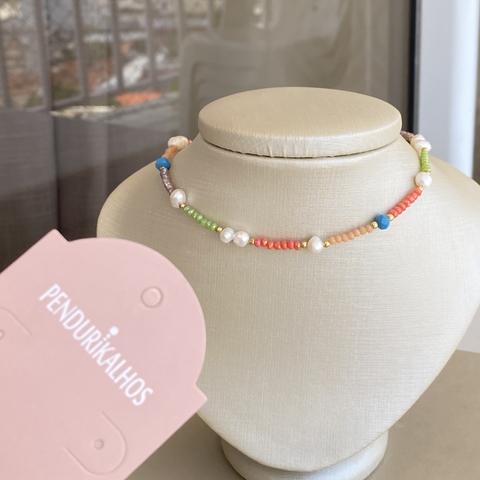 Ck 0092-1: Choker pedrinhas coloridas.