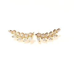 Br 0123-2: Brinco folhas com zircônias. Banho ouro.