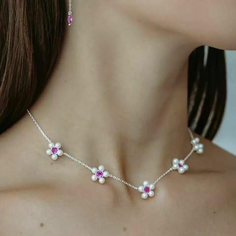 Choker Flor em Pérolas - Prata 925