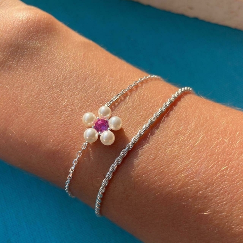 Pulseira Flor em Pérolas - Prata 925