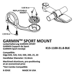 K-EDGE GARMIN SPORT MOUNT, 31.8MM, NEGRO ANODIZADO - Charly Bikes