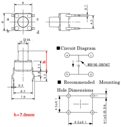 Pack 5 Boton Pulsador Tecla 4 Pines Switch 6mm x 6mm x h=7.0mm Nubbeo en internet